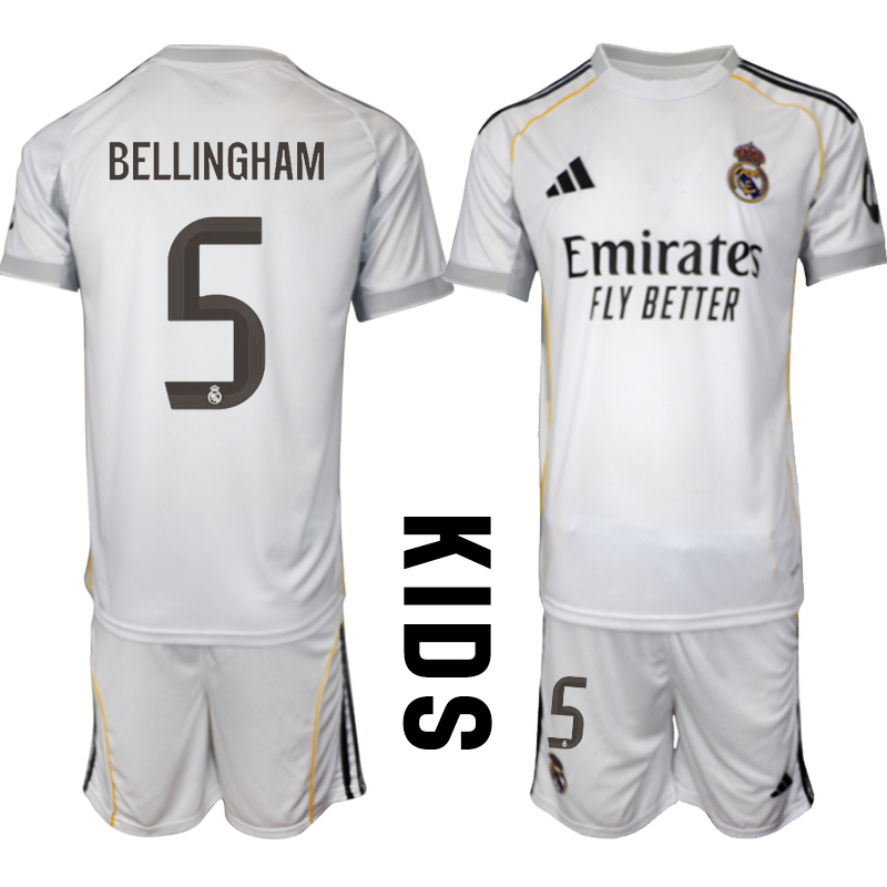 Youth 2025-2026 Club Real Madrid home white 5 Soccer Jersey 01